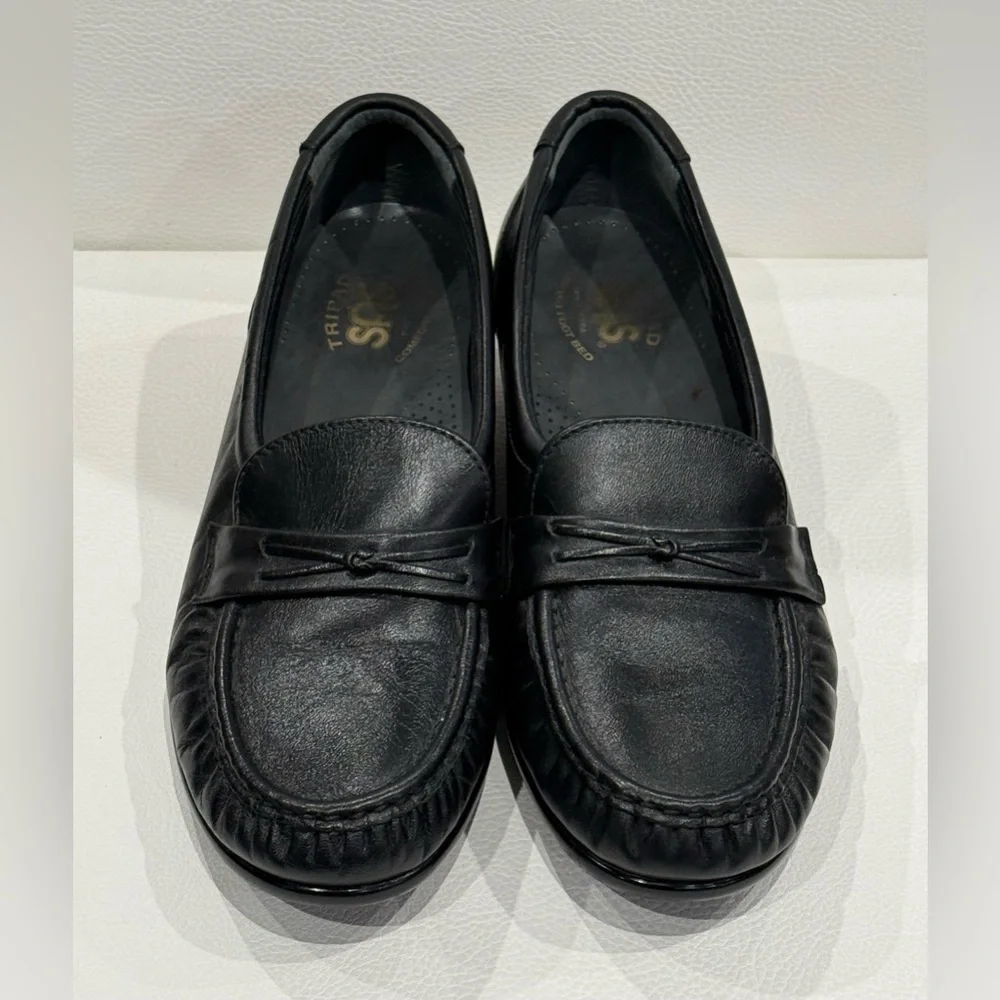 SAS Tripad Easier Slip On Wedge Black Leather Loafers Women's Size 7.5 M